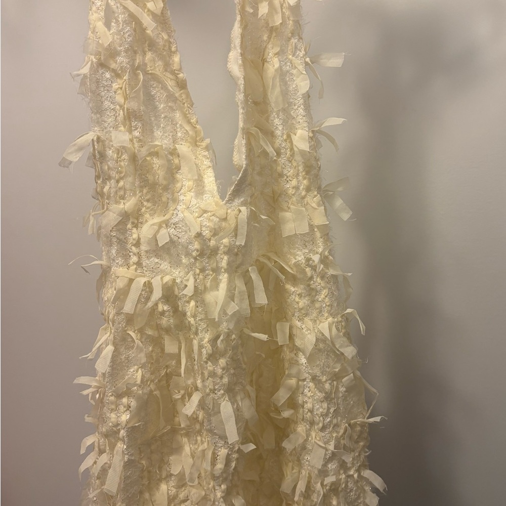 Cream Textured Fringe Dress